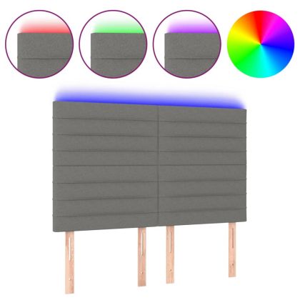 LED горна табла за легло, тъмносива, 144x5x118/128 см, плат