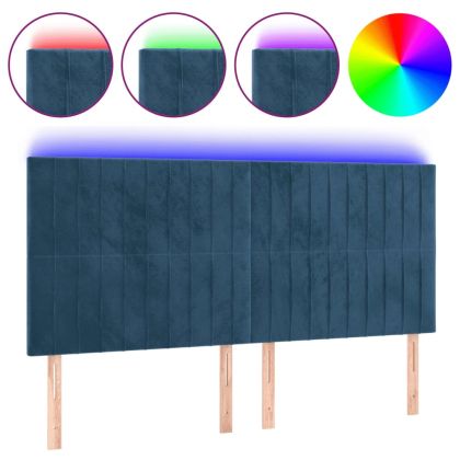 LED горна табла за легло, тъмносиня, 160x5x118/128 см, кадифе