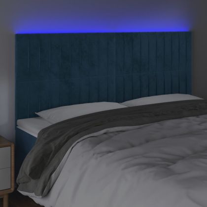 LED горна табла за легло, тъмносиня, 160x5x118/128 см, кадифе