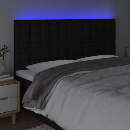 LED горна табла за легло, черна, 160x5x118/128 см, плат