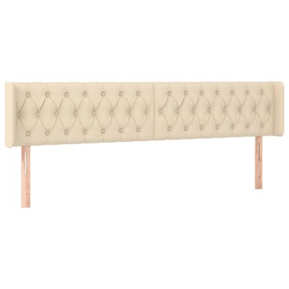 LED горна табла за легло, кремава, 203x16x78/88 см, плат