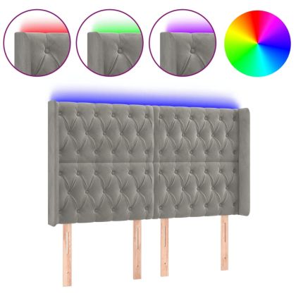 LED горна табла за легло, светлосива, 147x16x118/128 см, кадифе