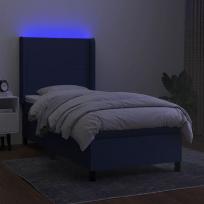 Боксспринг легло с матрак и LED, синя, 90x190 см, плат