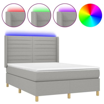 Боксспринг легло с матрак и LED, светлосиво, 140x190 см, плат