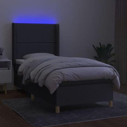 Боксспринг легло с матрак и LED, тъмносиво, 100x200 см, плат