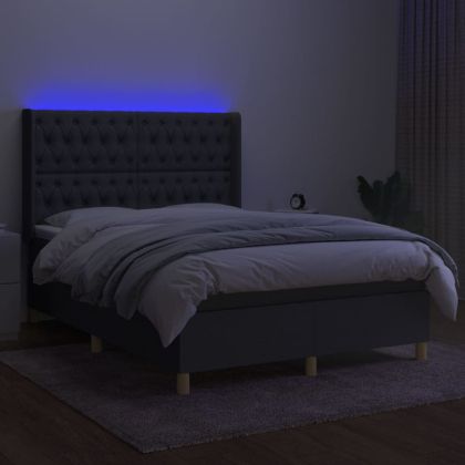 Боксспринг легло с матрак и LED, тъмносиво, 140x190 см, плат