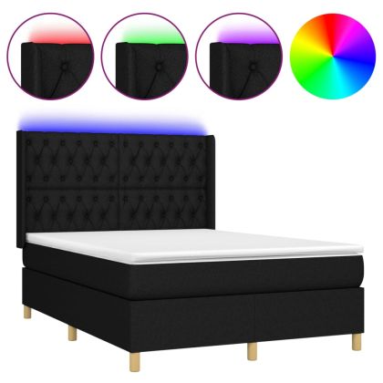 Боксспринг легло с матрак и LED, черно, 140x200 см, плат