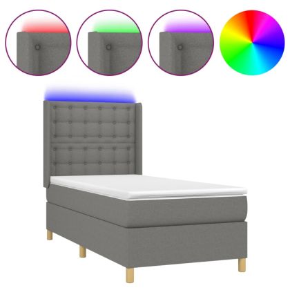 Боксспринг легло с матрак и LED, тъмносиво, 80x200 см, плат