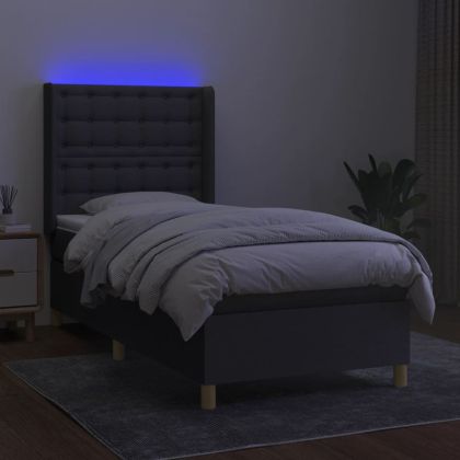 Боксспринг легло с матрак и LED, тъмносиво, 80x200 см, плат