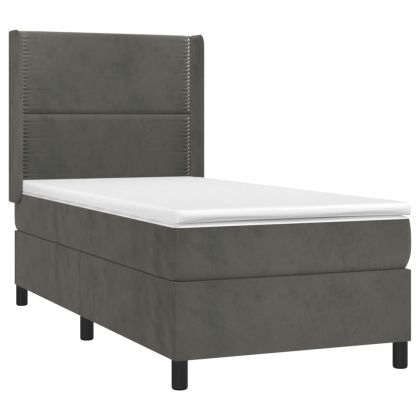 Боксспринг легло с матрак, тъмносиво, 100x200 см, кадифе