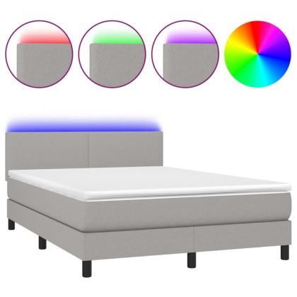 Боксспринг легло с матрак и LED, светлосиво, 140x190 см, плат