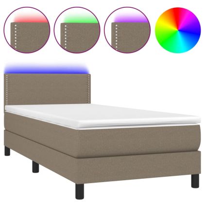 Боксспринг легло с матрак и LED, таупе, 90x190 см, плат