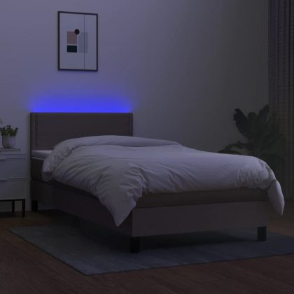 Боксспринг легло с матрак и LED, таупе, 90x190 см, плат
