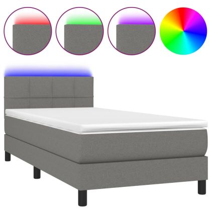 Боксспринг легло с матрак и LED, тъмносиво, 80x200 см, плат