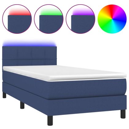 Боксспринг легло с матрак и LED, синя, 90x200 см, плат