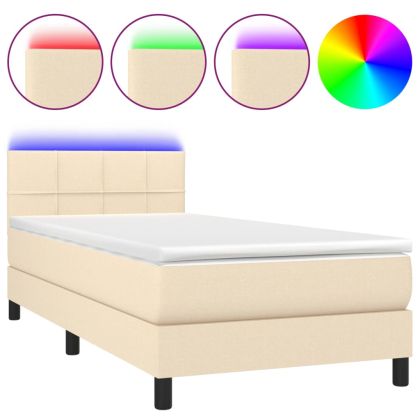 Боксспринг легло с матрак и LED, кремаво, 100x200 см, плат
