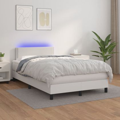 Боксспринг легло с матрак и LED бяло 120x200 см изкуствена кожа