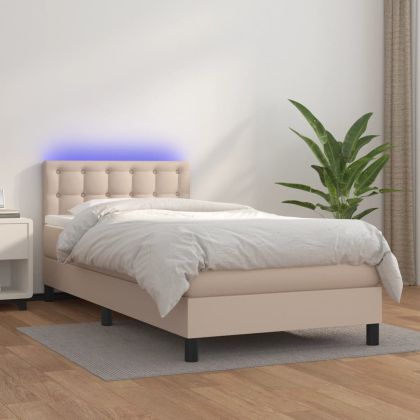 Боксспринг легло с матрак LED капучино 80x200см изкуствена кожа