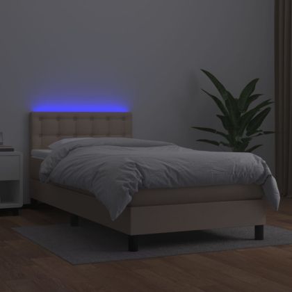 Боксспринг легло с матрак LED капучино 80x200см изкуствена кожа