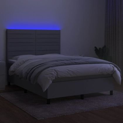 Боксспринг легло с матрак и LED, светлосиво, 140x190 см, плат