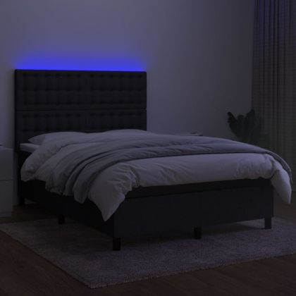 Боксспринг легло с матрак и LED, черно, 140x200 см, плат