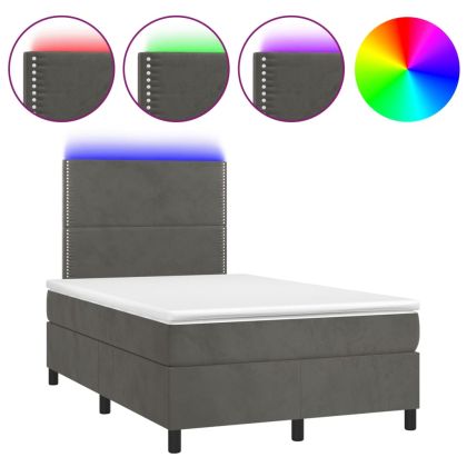 Боксспринг легло с матрак и LED, тъмносиво, 120x200 см, кадифе