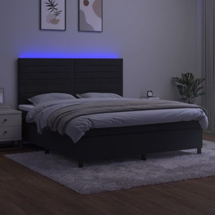 Боксспринг легло с матрак и LED, черно, 160x200 см, кадифе