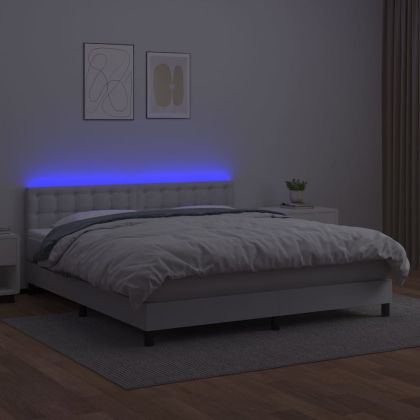 Боксспринг легло с матрак и LED бяло 180x200 см изкуствена кожа