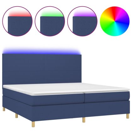 Боксспринг легло с матрак и LED, синя, 200x200 см, плат