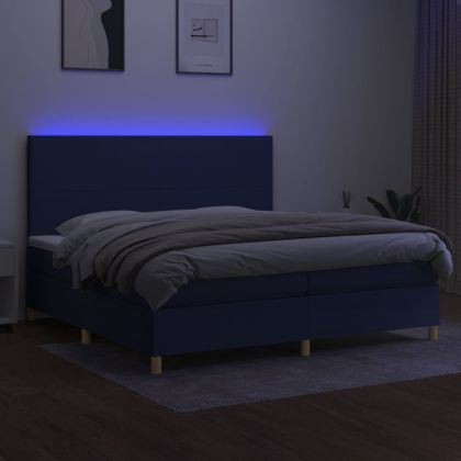 Боксспринг легло с матрак и LED, синя, 200x200 см, плат
