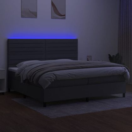 Боксспринг легло с матрак и LED, тъмносива, 200x200 см, плат