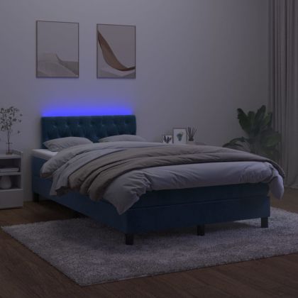 Боксспринг легло с матрак и LED, тъмносиньо, 120x200 см, кадифе