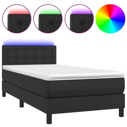 Боксспринг легло с матрак и LED черно 80x200 см изкуствена кожа
