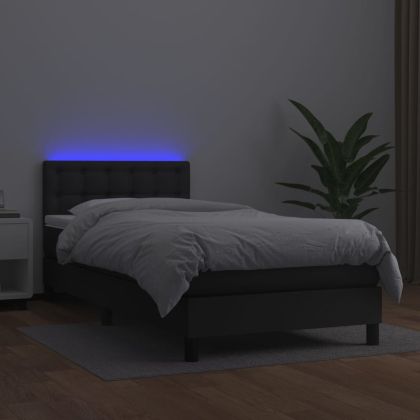 Боксспринг легло с матрак и LED черно 80x200 см изкуствена кожа