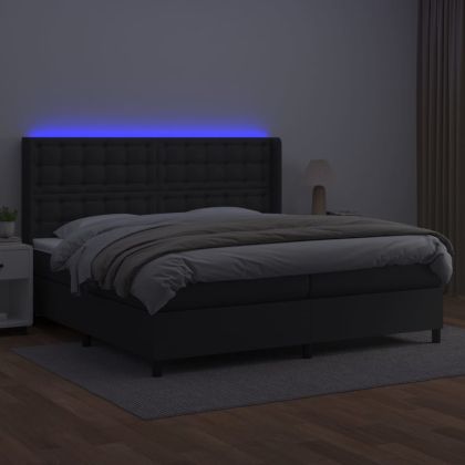 Боксспринг легло с матрак и LED черно 200x200см изкуствена кожа