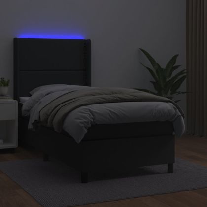 Боксспринг легло с матрак и LED черно 100x200см изкуствена кожа