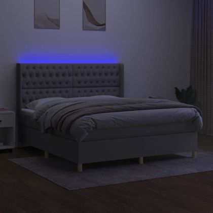 Боксспринг легло с матрак и LED, светлосиво, 180x200 см, плат