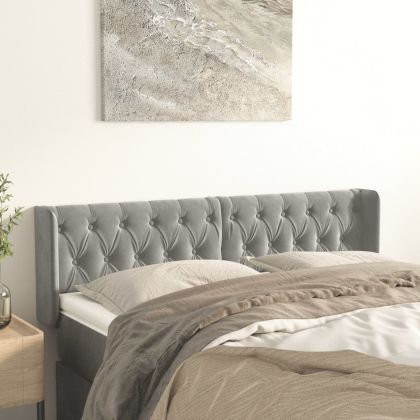 Горна табла за легло с уши, светлосива, 147x16x78/88 см, кадифе