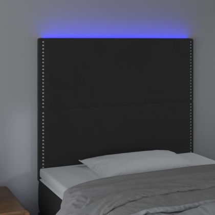 LED горна табла за легло, черна, 90x5x118/128 см, кадифе