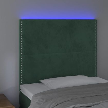 LED горна табла за легло, тъмнозелена, 100x5x118/128 см, кадифе