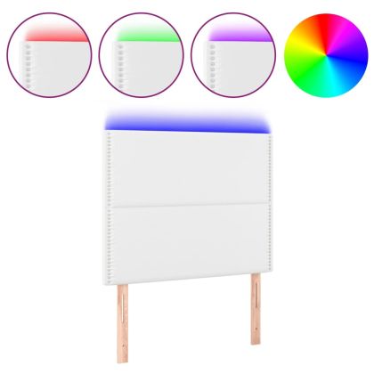 LED горна табла за легло, бяла, 100x5x118/128см,изкуствена кожа