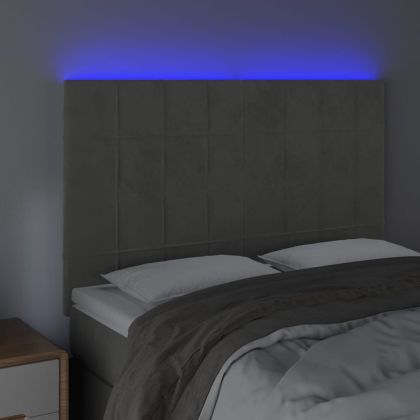 LED горна табла за легло, светлосива, 144x5x118/128 см, кадифе