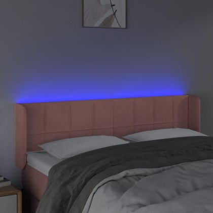LED горна табла за легло, розова, 147x16x78/88 см, кадифе