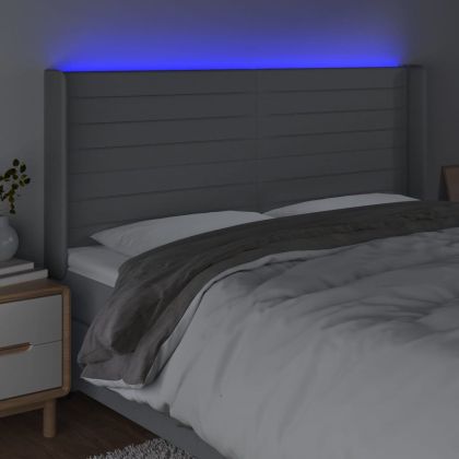 LED горна табла за легло, светлосива, 203x16x118/128 см, плат