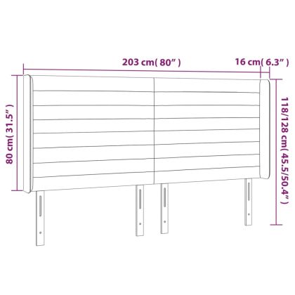 LED горна табла за легло, светлосива, 203x16x118/128 см, плат