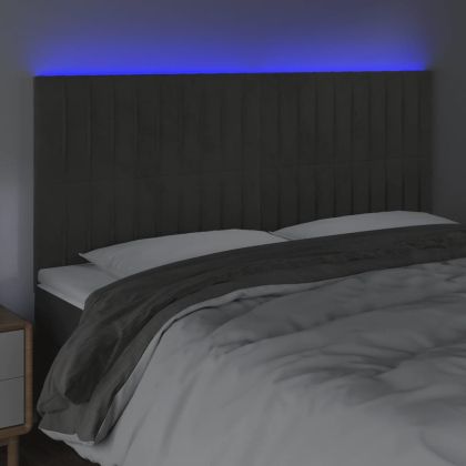 LED горна табла за легло, тъмносива, 160x5x118/128 см, кадифе
