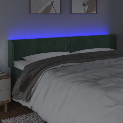 LED горна табла за легло, тъмнозелена, 203x16x78/88 см, кадифе