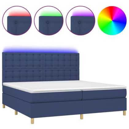 Боксспринг легло с матрак и LED, синя, 200x200 см, плат