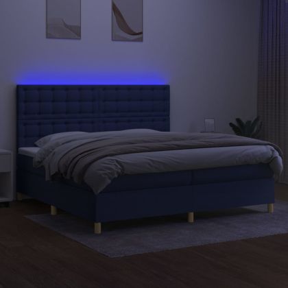 Боксспринг легло с матрак и LED, синя, 200x200 см, плат
