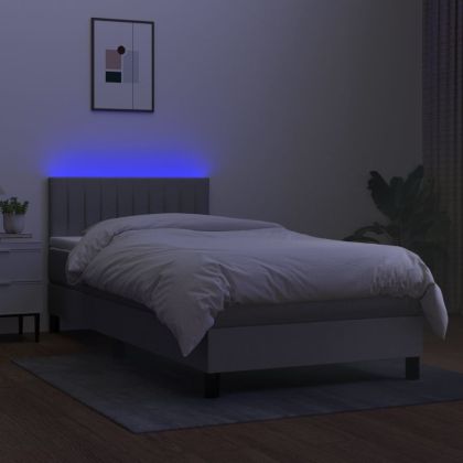 Боксспринг легло с матрак и LED, светлосиво, 90x190 см, плат